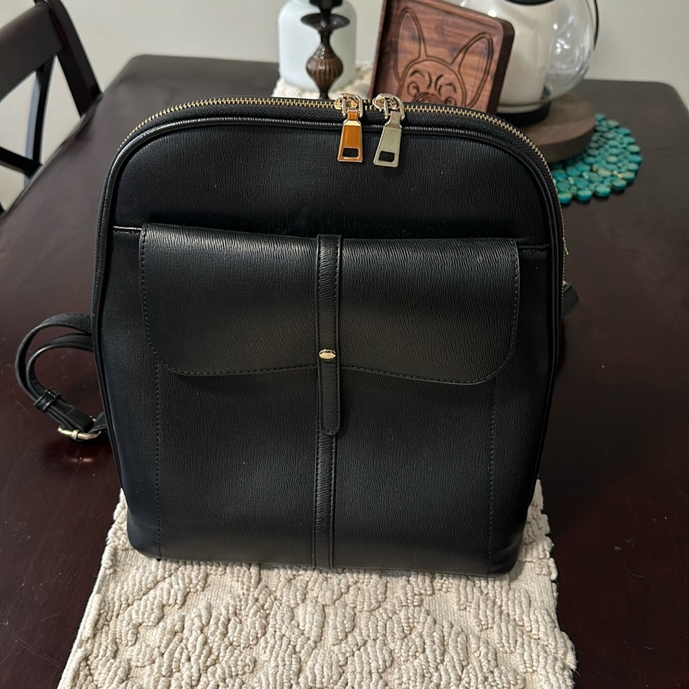 Black leather backpack purse